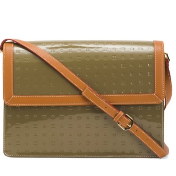 ARCADIA OLIVE GREEN AND BROWN LEATHER LARGE HANDBAG! New